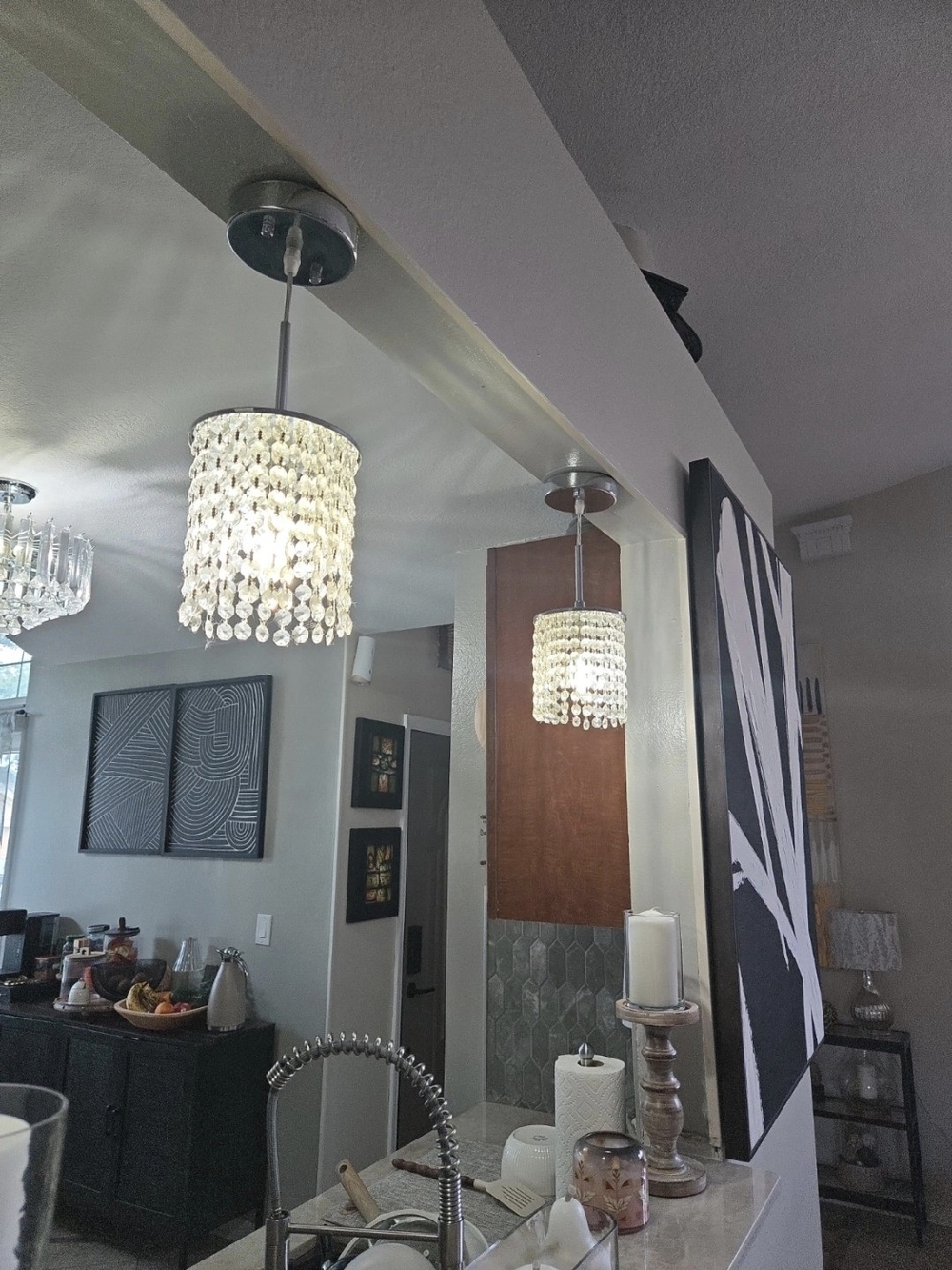 Crystal Bead Drum Pendant Light Fixture - White